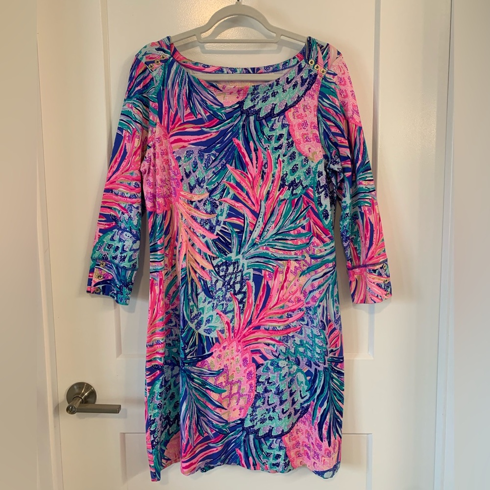Lilly Pulitzer UPF 50+ Sophie Dress in Pink/Blue Pineapple Print